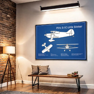 Pitts S-1C - Aeroplane Blueprint Plans ABD Poster