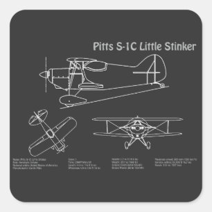 Pitts S-1C - Aeroplane Blueprint Plans PD Square Sticker