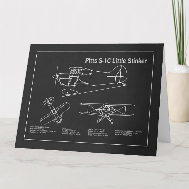 Pitts S-1C - Aeroplane Blueprint Plans PD Thank You Card (Front)