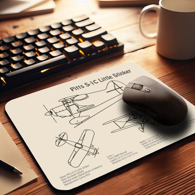 Pitts S-1C - Aeroplane Blueprint Plans SD Mouse Pad (Creator Uploaded)