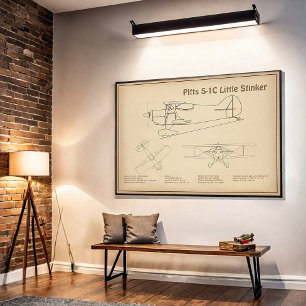 Pitts S-1C - Aeroplane Blueprint Plans SD Poster