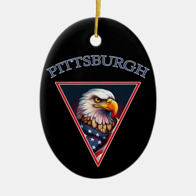 Pittsburgh American Bald Eagle Ceramic Tree Decoration (Front)