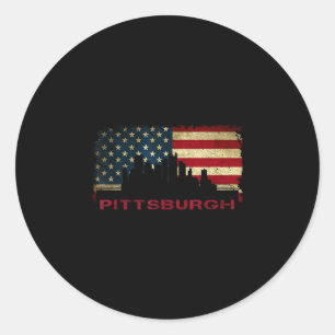 Pittsburgh city skyline art usa flag steel city classic round sticker