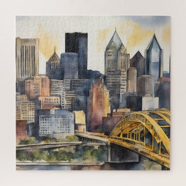 Pittsburgh Cityscape watercolor Jigsaw Puzzle (Vertical)