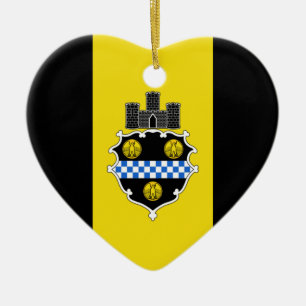 Pittsburgh Flag Heart Ceramic Tree Decoration