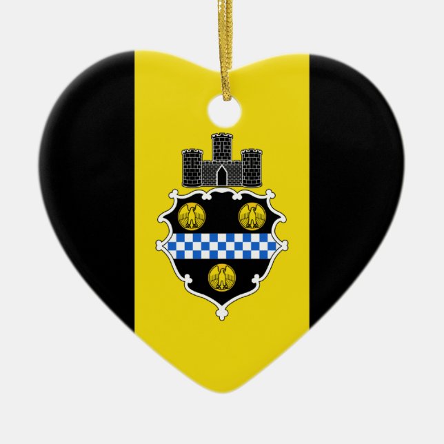 Pittsburgh Flag Heart Ceramic Tree Decoration (Front)