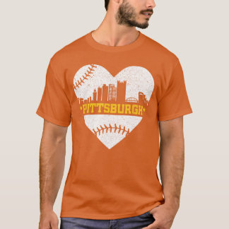 Pittsburgh Lovers Skyline Retro Baseball Heartbeat T-Shirt