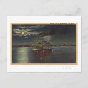 Pittsburgh, PA - Night View of Steamer & Ohio Postcard