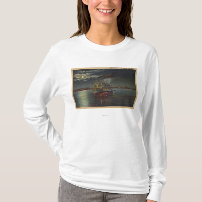 Pittsburgh, PA - Night View of Steamer & Ohio T-Shirt (Front)