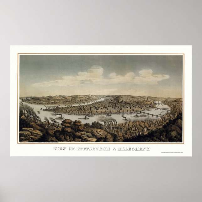 Pittsburgh, PA Panoramic MAp - 1874 Poster (Front)