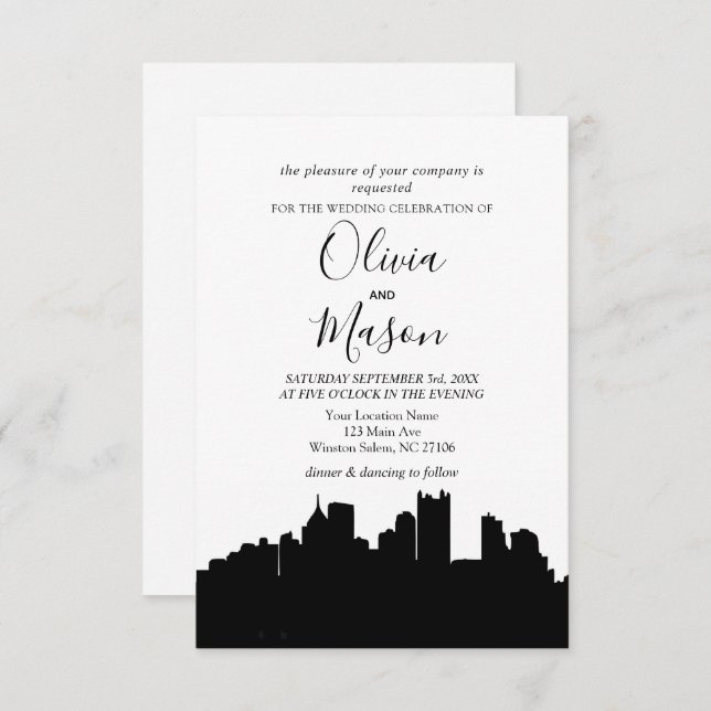 Pittsburgh PA Skyline Cityscape Wedding Invitation (Front/Back)