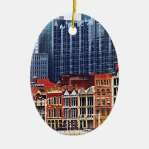 Pittsburgh PA Skyline Closeup Ceramic Tree Decoration