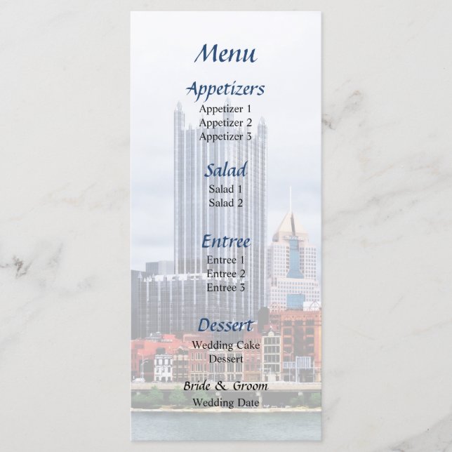 Pittsburgh PA Skyline Wedding Menu (Front)