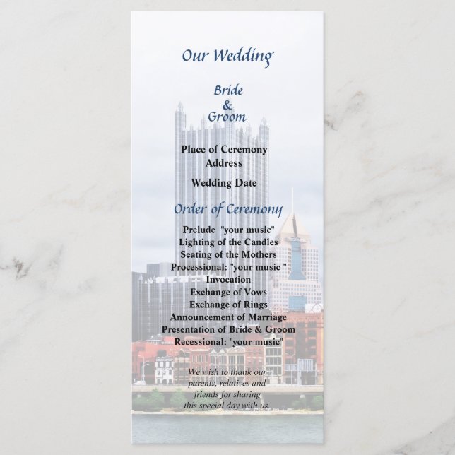 Pittsburgh PA Skyline Wedding Program Programme (Front)