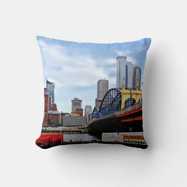 Pittsburgh PA - Train By Smithfield St Bridge Cushion (Front)