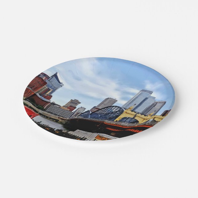Pittsburgh PA - Train By Smithfield St Bridge Paper Plate (Angled)