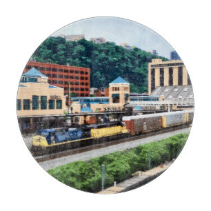 Pittsburgh PA - Train Going By Station Square Cutting Board