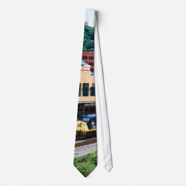 Pittsburgh PA - Train Going By Station Square Tie (Front)