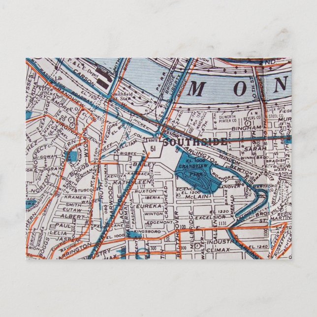 PITTSBURGH, PA Vintage Map Postcard (Front)