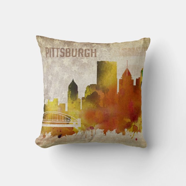 Pittsburgh, PA | Watercolor City Skyline Cushion (Front)