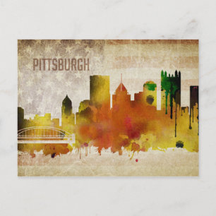 Pittsburgh, PA   Watercolor City Skyline Postcard