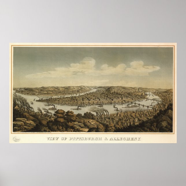 Pittsburgh Pennsylvania 1874 Antique Panoramic Map Poster (Front)
