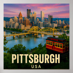 Pittsburgh Pennsylvania Bridges Travel Souvenir Poster