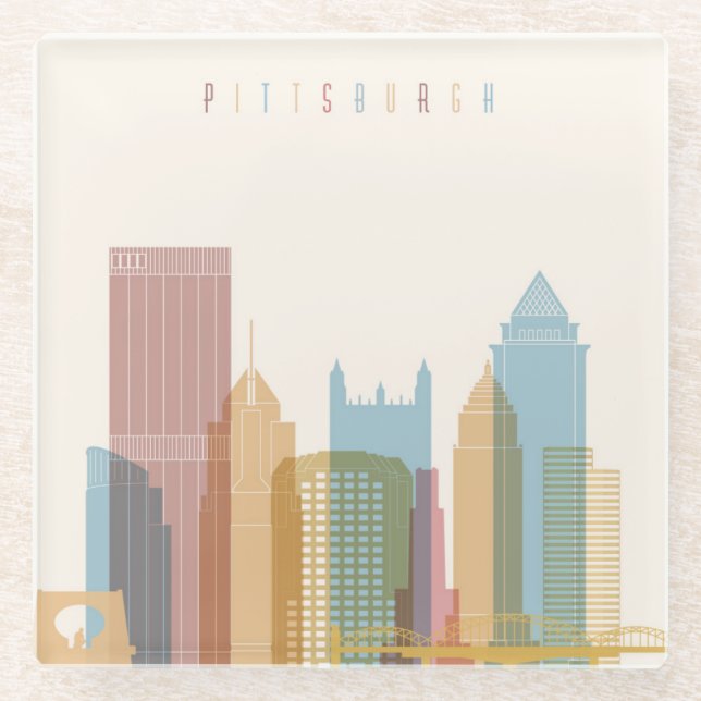 Pittsburgh, Pennsylvania | City Skyline Glass Coaster (Front)