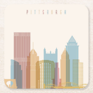Pittsburgh, Pennsylvania City Skyline Square Paper Coaster