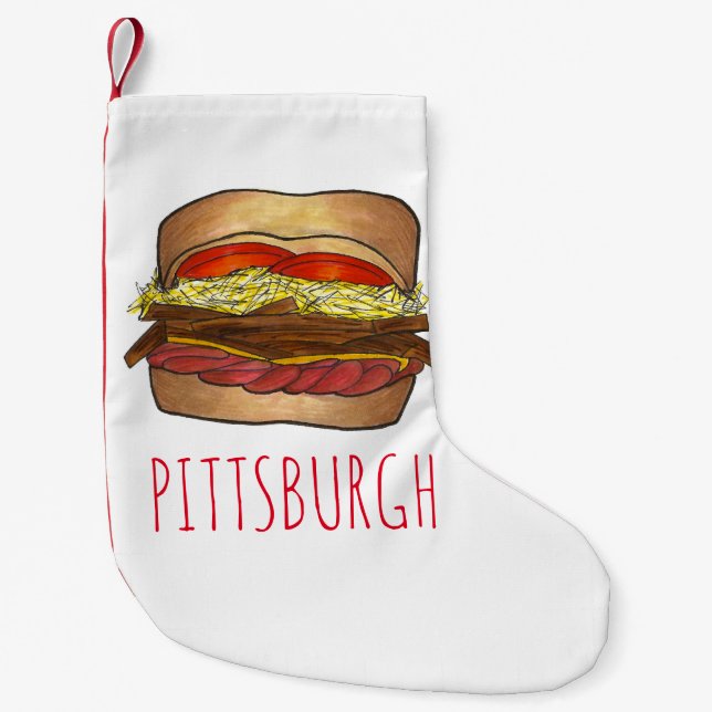 Pittsburgh Pennsylvania French Fry Sandwich Foodie Small Christmas Stocking (Front)