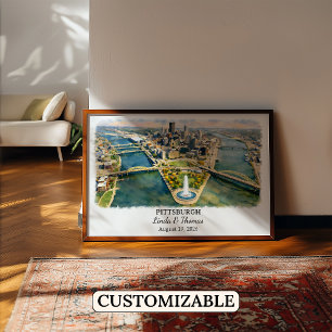 Pittsburgh Pennsylvania Poster, Watercolor, Custom Poster