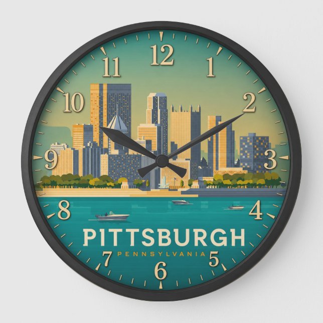 Pittsburgh Pennsylvania Skyline Large Clock (Front)