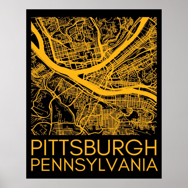 Pittsburgh Pennsylvania Steel City Vintage Map Art Poster (Front)