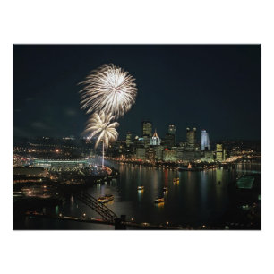 Pittsburgh Prints at Night With Fireworks