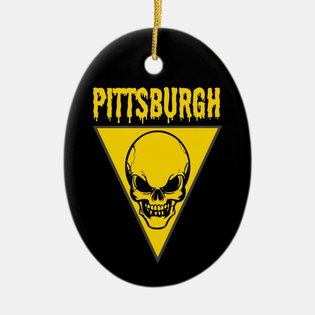 Pittsburgh Skull Ceramic Tree Decoration (Front)