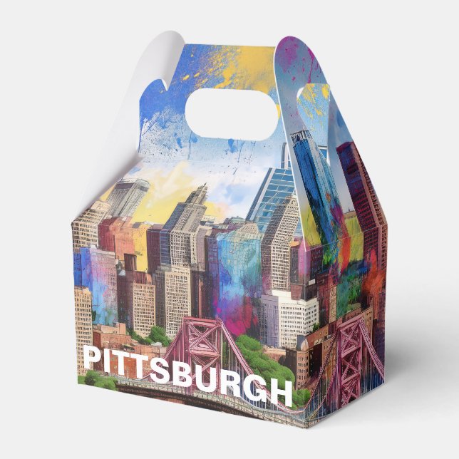 Pittsburgh Skyline Abstract Art Favour Box (Front Side)