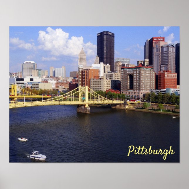 Pittsburgh Skyline Allegheny River Clemente Bridge Poster (Front)
