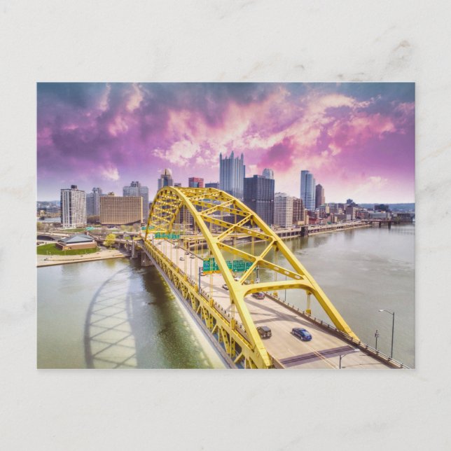 Pittsburgh Skyline and Fort Pitt Bridge Postcard (Front)