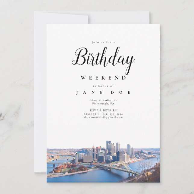 Pittsburgh Skyline Birthday Weekend Invitation (Front)