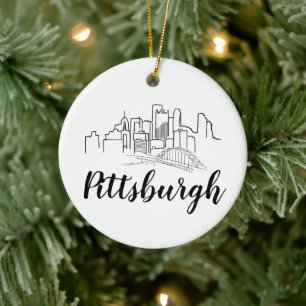 Pittsburgh Skyline Illustration Art Ceramic Tree Decoration