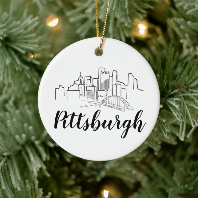Pittsburgh Skyline Illustration Art Ceramic Tree Decoration (Tree)