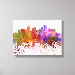 Pittsburgh skyline in watercolor background canvas print