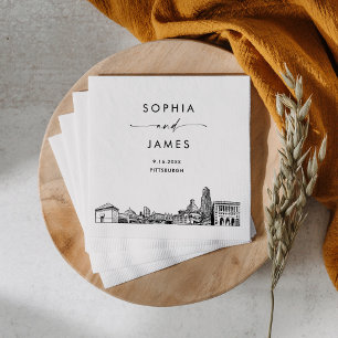 Pittsburgh Skyline Modern Wedding Cocktail Napkin