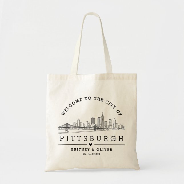 Pittsburgh Skyline Tote Bag – Custom Wedding favou (Front)