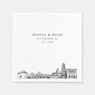 Pittsburgh Skyline Wedding Paper Cocktail Napkin