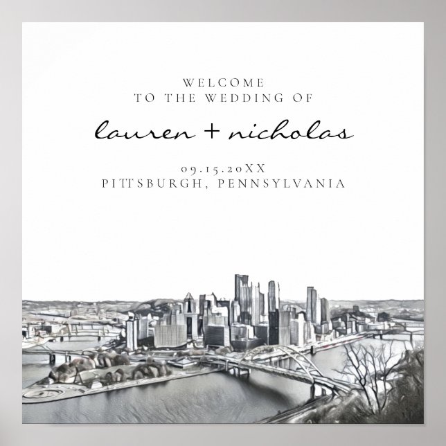 Pittsburgh Skyline Wedding Welcome Sign (Front)