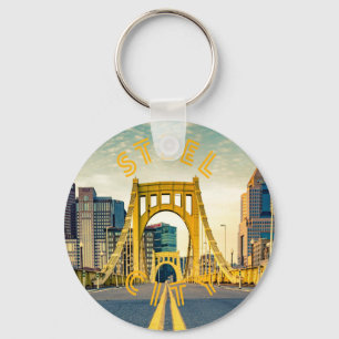 Pittsburgh Steel City Skyline 412 Pennsylvania Can Key Ring