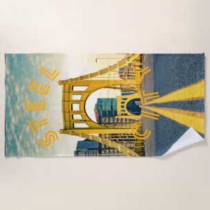 Pittsburgh Steel City Skyline Bridge Pennsylvania Beach Towel