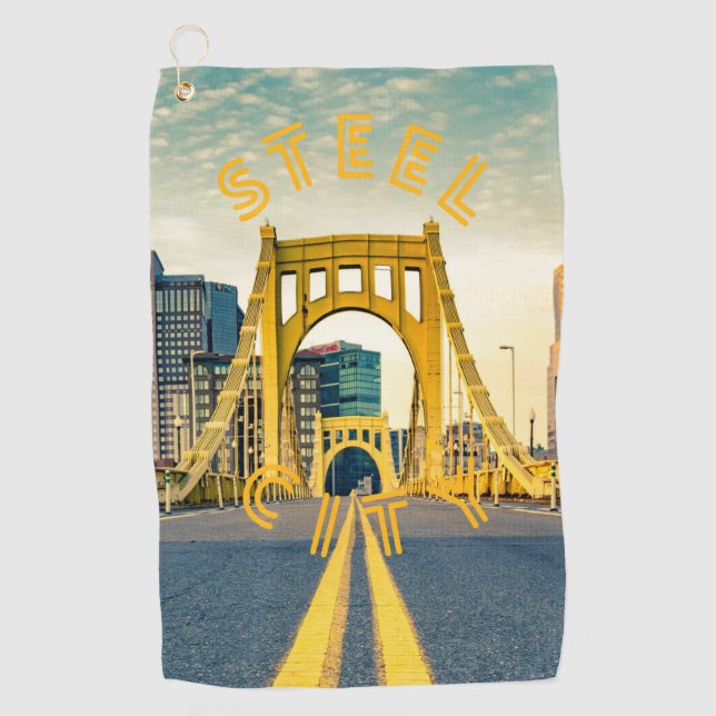 Pittsburgh Steel City Skyline Bridge Pennsylvania Golf Towel (Front)