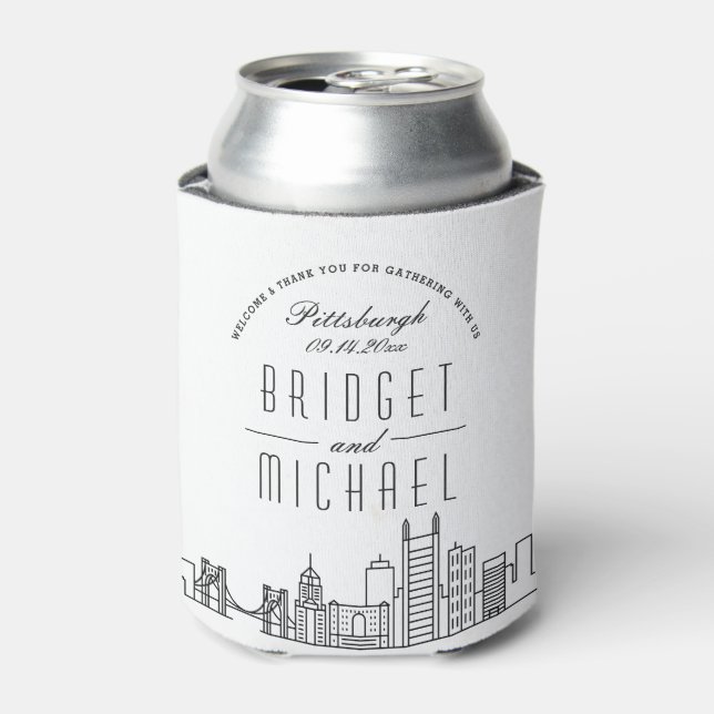 Pittsburgh Stylised Skyline | Wedding Can Cooler (Can Front)